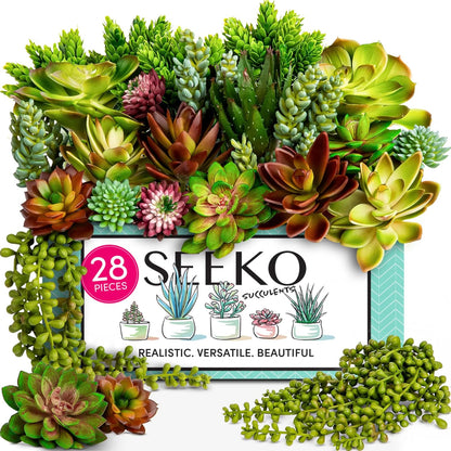 Fake Succulents 28 Pcs - Premium Artificial Faux Succulents Plants | Premium Faux succulents for indoors & outdoors, uv resistant, realistic DIY home & office decor, no watering needed