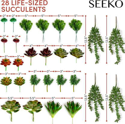 Fake Succulents 28 Pcs - Premium Artificial Faux Succulents Plants | Premium Faux succulents for indoors & outdoors, uv resistant, realistic DIY home & office decor, no watering needed
