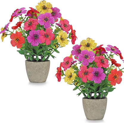 2 Pack Small Fake Plants Potted Artificial Plants Artificial Flowers Potted