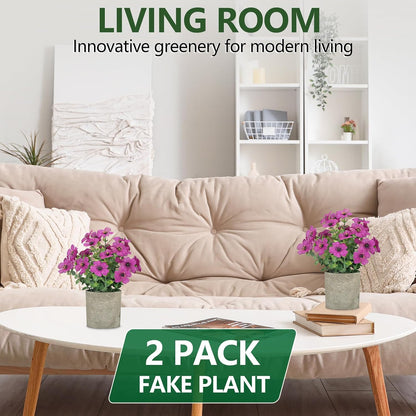 2 Pack Small Fake Plants Potted Artificial Plants Artificial Flowers Potted