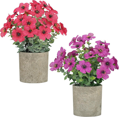 2 Pack Small Fake Plants Potted Artificial Plants Artificial Flowers Potted