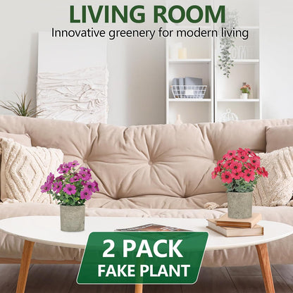 2 Pack Small Fake Plants Potted Artificial Plants Artificial Flowers Potted