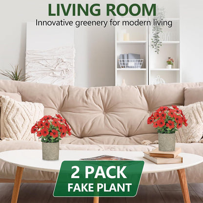 2 Pack Small Fake Plants Potted Artificial Plants Artificial Flowers Potted