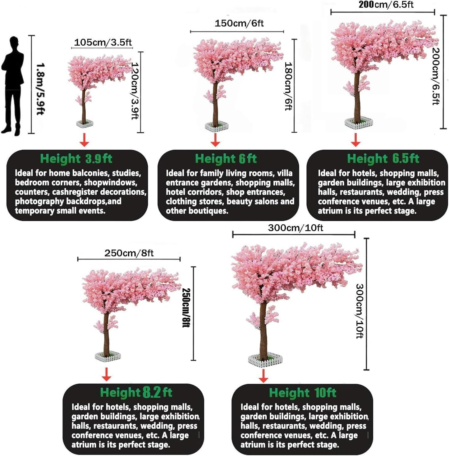 Japanese Artificial Cherry Tree Artificial Cherry Blossom Trees Fake Cherry Blossom Tree Indoor Outdoor Home Office Party Wedding,5.9x4.9ft