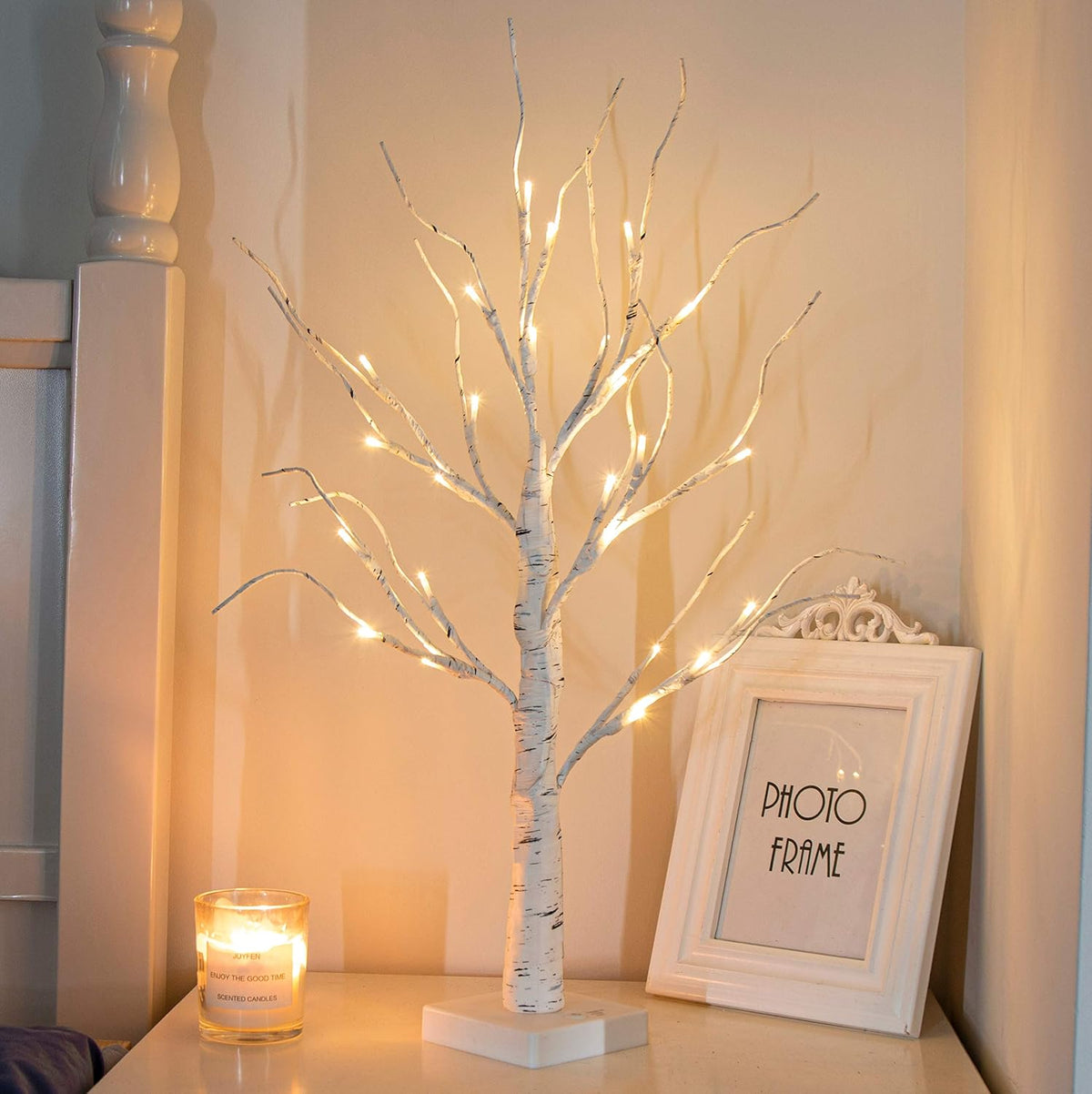 Artificial Tree for Christmas Decorations, 2FT Birch Tree with LED Lights, Warm White Fairy Lights Spirit Tree Lamp for Home Indoor Tabletop Centerpiece, Battery Powered, Timer