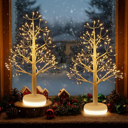 Artificial Tree for Christmas Decorations, 2FT Birch Tree with LED Lights, Warm White Fairy Lights Spirit Tree Lamp for Home Indoor Tabletop Centerpiece, Battery Powered, Timer