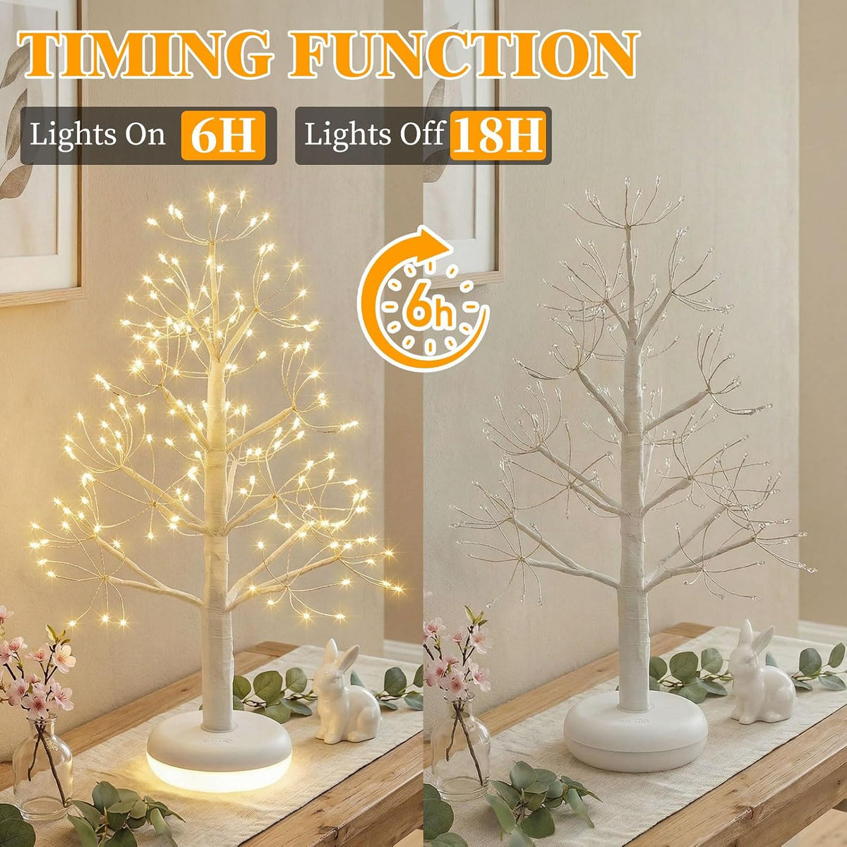 Artificial Tree for Christmas Decorations, 2FT Birch Tree with LED Lights, Warm White Fairy Lights Spirit Tree Lamp for Home Indoor Tabletop Centerpiece, Battery Powered, Timer