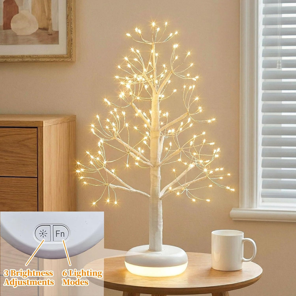 Artificial Tree for Christmas Decorations, 2FT Birch Tree with LED Lights, Warm White Fairy Lights Spirit Tree Lamp for Home Indoor Tabletop Centerpiece, Battery Powered, Timer