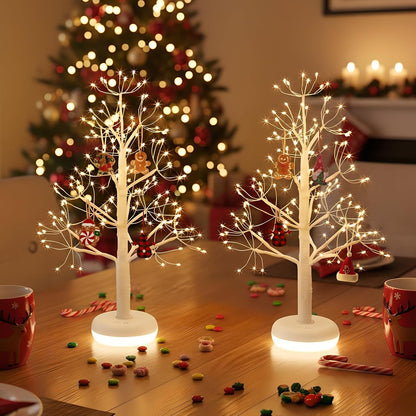 Artificial Tree for Christmas Decorations, 2FT Birch Tree with LED Lights, Warm White Fairy Lights Spirit Tree Lamp for Home Indoor Tabletop Centerpiece, Battery Powered, Timer