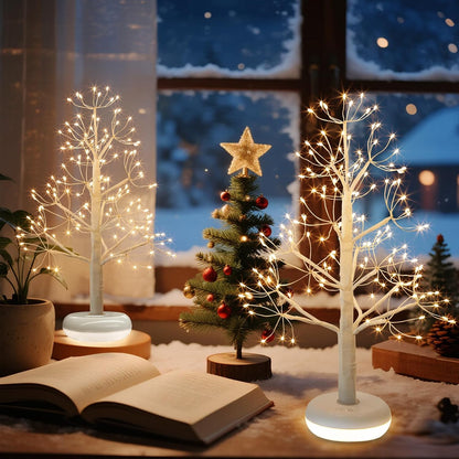 Artificial Tree for Christmas Decorations, 2FT Birch Tree with LED Lights, Warm White Fairy Lights Spirit Tree Lamp for Home Indoor Tabletop Centerpiece, Battery Powered, Timer