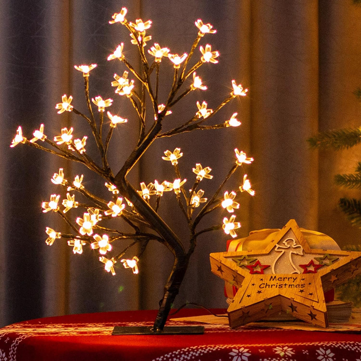 Artificial Tree for Christmas Decorations, 2FT Birch Tree with LED Lights, Warm White Fairy Lights Spirit Tree Lamp for Home Indoor Tabletop Centerpiece, Battery Powered, Timer