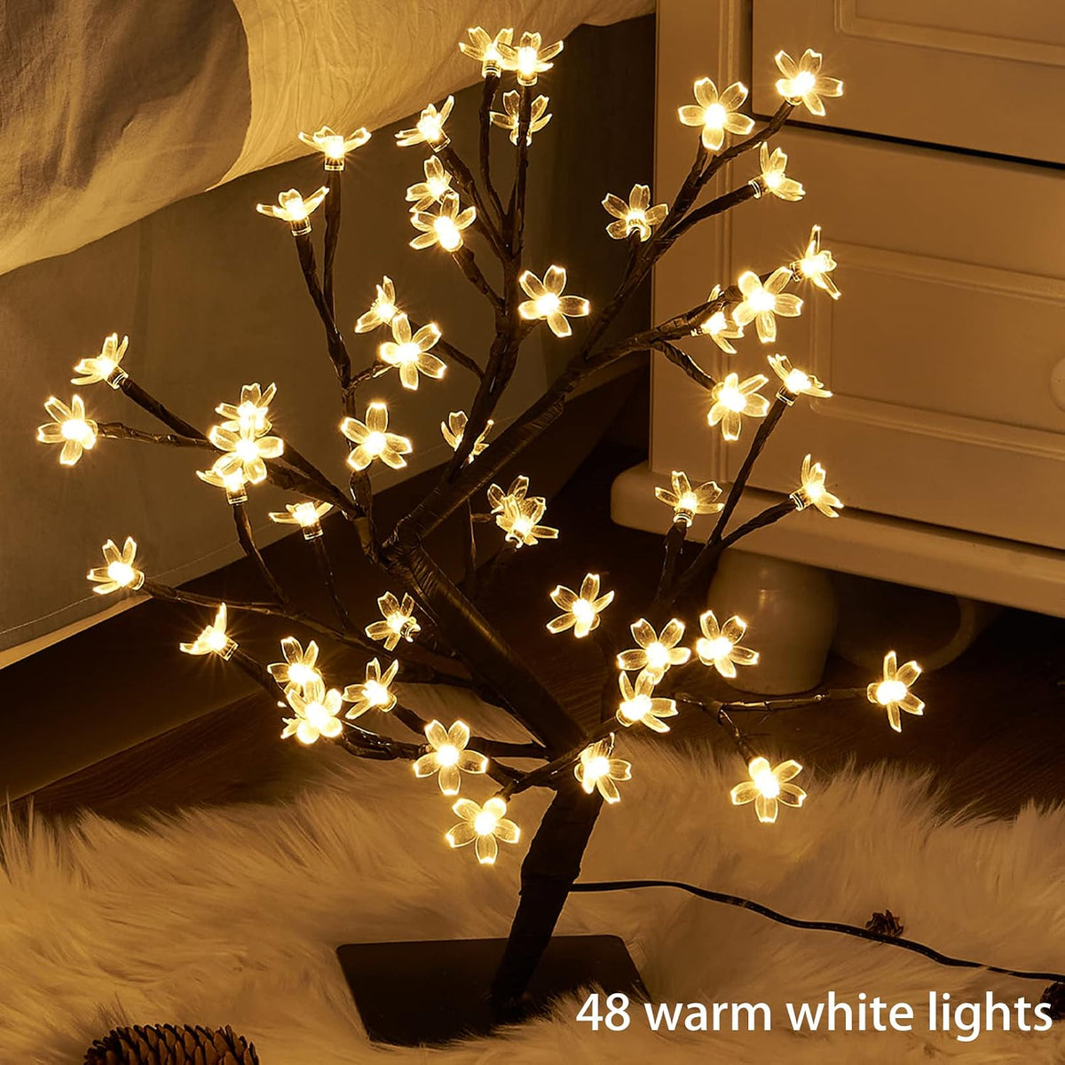 Artificial Tree for Christmas Decorations, 2FT Birch Tree with LED Lights, Warm White Fairy Lights Spirit Tree Lamp for Home Indoor Tabletop Centerpiece, Battery Powered, Timer