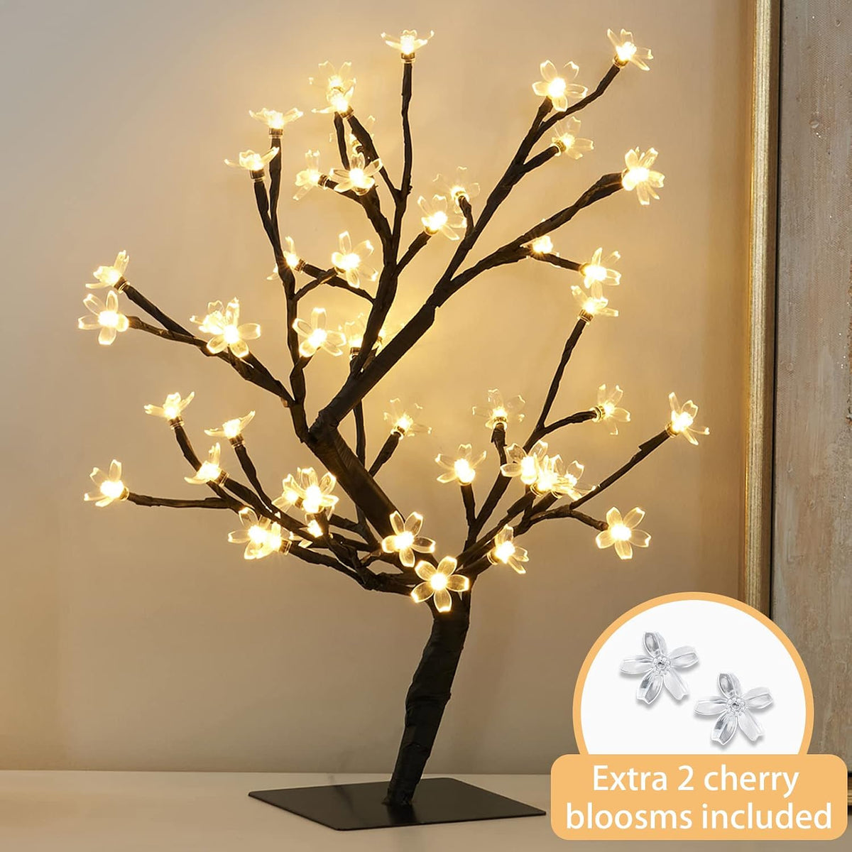 Artificial Tree for Christmas Decorations, 2FT Birch Tree with LED Lights, Warm White Fairy Lights Spirit Tree Lamp for Home Indoor Tabletop Centerpiece, Battery Powered, Timer
