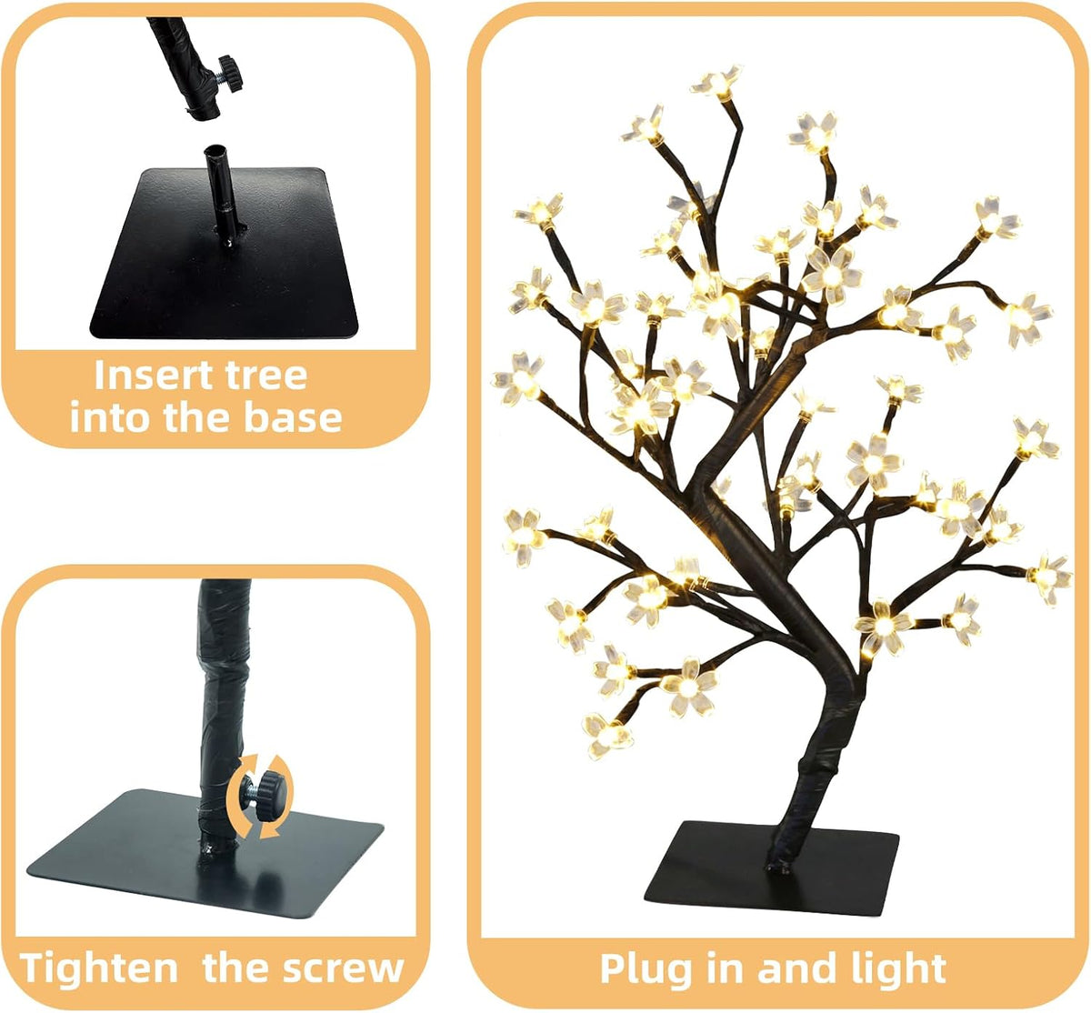 Artificial Tree for Christmas Decorations, 2FT Birch Tree with LED Lights, Warm White Fairy Lights Spirit Tree Lamp for Home Indoor Tabletop Centerpiece, Battery Powered, Timer