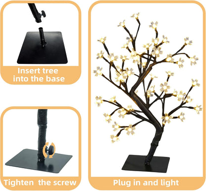 Artificial Tree for Christmas Decorations, 2FT Birch Tree with LED Lights, Warm White Fairy Lights Spirit Tree Lamp for Home Indoor Tabletop Centerpiece, Battery Powered, Timer