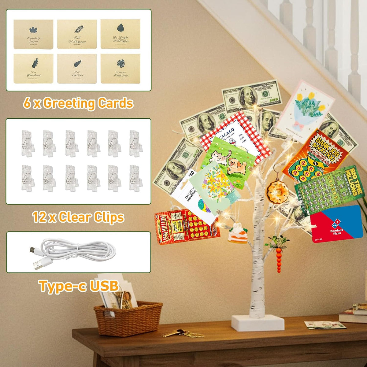 Artificial Tree for Christmas Decorations, 2FT Birch Tree with LED Lights, Warm White Fairy Lights Spirit Tree Lamp for Home Indoor Tabletop Centerpiece, Battery Powered, Timer