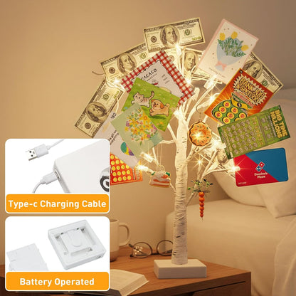 Artificial Tree for Christmas Decorations, 2FT Birch Tree with LED Lights, Warm White Fairy Lights Spirit Tree Lamp for Home Indoor Tabletop Centerpiece, Battery Powered, Timer