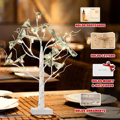 Artificial Tree for Christmas Decorations, 2FT Birch Tree with LED Lights, Warm White Fairy Lights Spirit Tree Lamp for Home Indoor Tabletop Centerpiece, Battery Powered, Timer