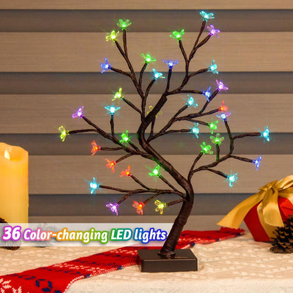 Artificial Tree for Christmas Decorations, 2FT Birch Tree with LED Lights, Warm White Fairy Lights Spirit Tree Lamp for Home Indoor Tabletop Centerpiece, Battery Powered, Timer