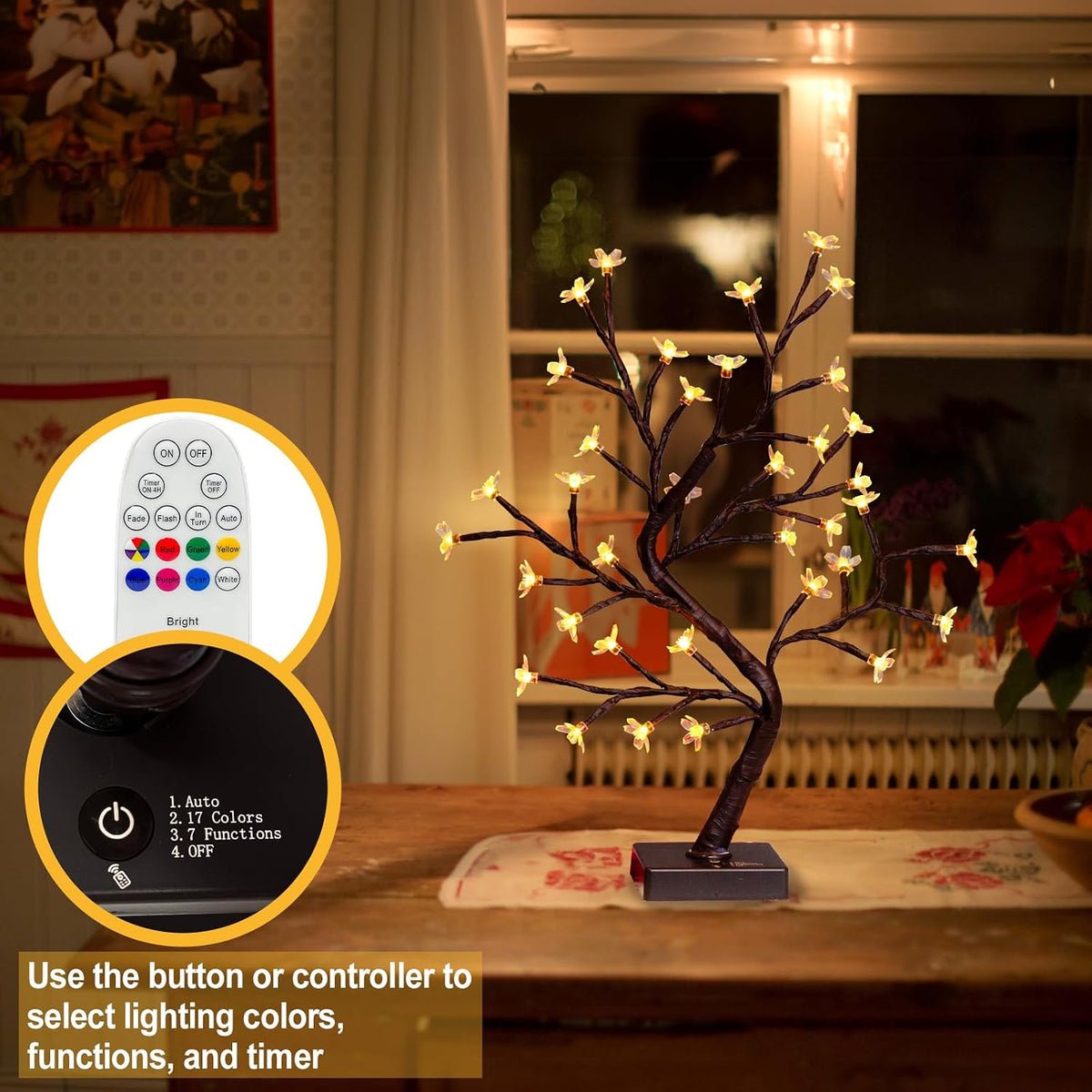 Artificial Tree for Christmas Decorations, 2FT Birch Tree with LED Lights, Warm White Fairy Lights Spirit Tree Lamp for Home Indoor Tabletop Centerpiece, Battery Powered, Timer