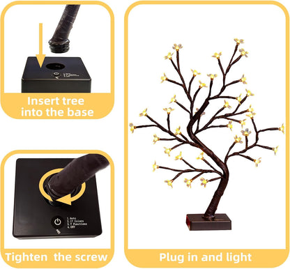 Artificial Tree for Christmas Decorations, 2FT Birch Tree with LED Lights, Warm White Fairy Lights Spirit Tree Lamp for Home Indoor Tabletop Centerpiece, Battery Powered, Timer