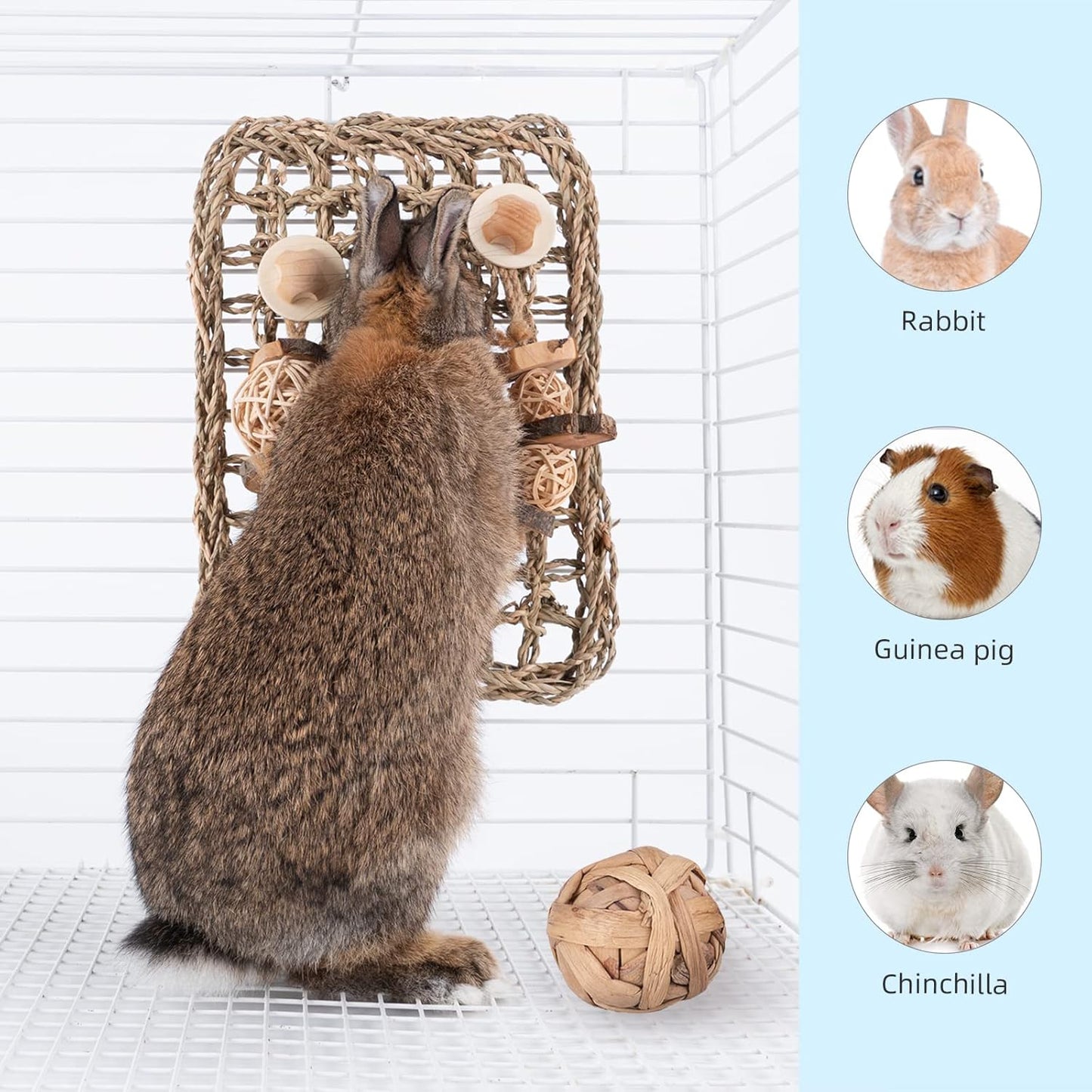 Seagrass Protector Mat with Toys for Rabbit Bunny Chinchilla Guinea Pigs or Other Rodent Pets (11 X 7.87-inch)