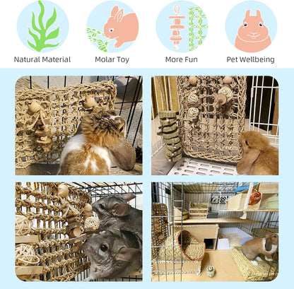 Seagrass Protector Mat with Toys for Rabbit Bunny Chinchilla Guinea Pigs or Other Rodent Pets (11 X 7.87-inch)