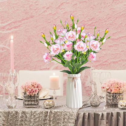 Eustoma Artificial Flowers 30” Long Stems Faux Roses Bouquet Dozen Silk Blooming Heads DIY Crafts Home Decoration, 4pcs Bulk (White)