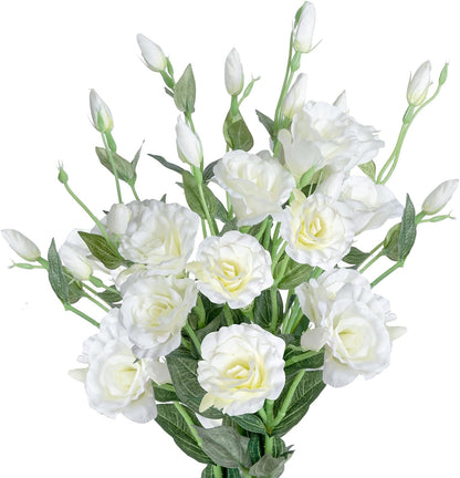 Eustoma Artificial Flowers 30” Long Stems Faux Roses Bouquet Dozen Silk Blooming Heads DIY Crafts Home Decoration, 4pcs Bulk (White)