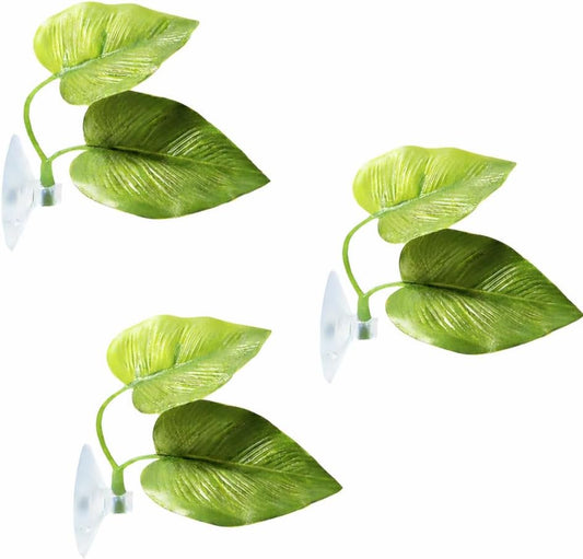 Plastic Leaf Plant, Heavy-Duty Ceramic Base, Hiding Spot for Fish, Betta, Angelfish, Gold Fish, Frog, Python, Reptiles, Amphibians (10 Inches, 1 Count)