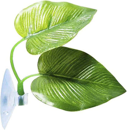 Plastic Leaf Plant, Heavy-Duty Ceramic Base, Hiding Spot for Fish, Betta, Angelfish, Gold Fish, Frog, Python, Reptiles, Amphibians (10 Inches, 1 Count)