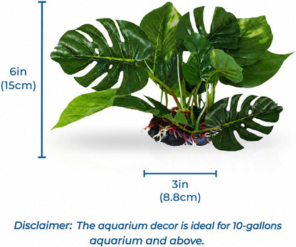 Plastic Leaf Plant, Heavy-Duty Ceramic Base, Hiding Spot for Fish, Betta, Angelfish, Gold Fish, Frog, Python, Reptiles, Amphibians (10 Inches, 1 Count)