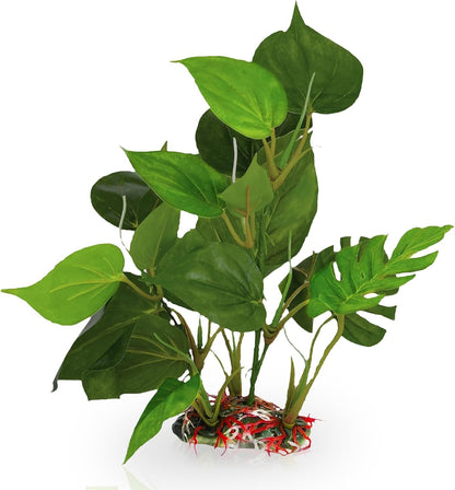 Plastic Leaf Plant, Heavy-Duty Ceramic Base, Hiding Spot for Fish, Betta, Angelfish, Gold Fish, Frog, Python, Reptiles, Amphibians (10 Inches, 1 Count)