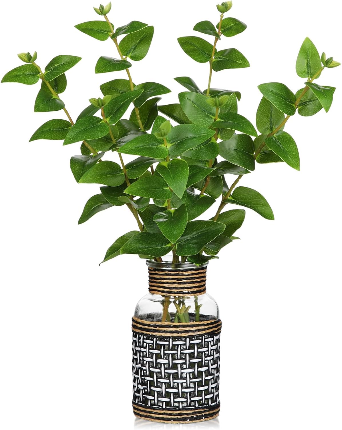 Artificial Lucky Bamboo Plant 17.3 Fake Plant in Rectangular Glass Pot for Centerpiece Table Decorations Farmhouse Wedding Home Greenery Decor