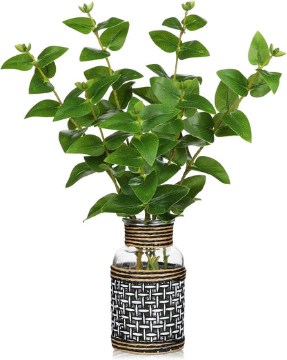 Artificial Lucky Bamboo Plant 17.3 Fake Plant in Rectangular Glass Pot for Centerpiece Table Decorations Farmhouse Wedding Home Greenery Decor