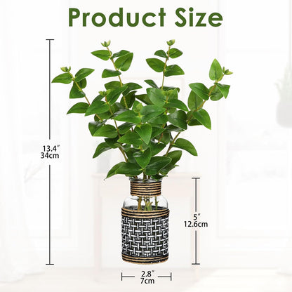 Artificial Lucky Bamboo Plant 17.3 Fake Plant in Rectangular Glass Pot for Centerpiece Table Decorations Farmhouse Wedding Home Greenery Decor