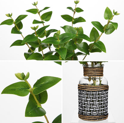 Artificial Lucky Bamboo Plant 17.3 Fake Plant in Rectangular Glass Pot for Centerpiece Table Decorations Farmhouse Wedding Home Greenery Decor