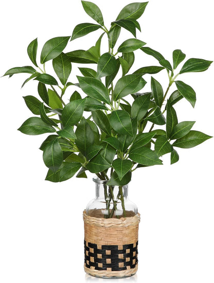 Artificial Lucky Bamboo Plant 17.3 Fake Plant in Rectangular Glass Pot for Centerpiece Table Decorations Farmhouse Wedding Home Greenery Decor