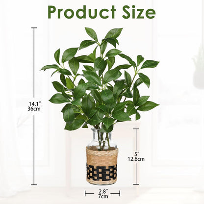 Artificial Lucky Bamboo Plant 17.3 Fake Plant in Rectangular Glass Pot for Centerpiece Table Decorations Farmhouse Wedding Home Greenery Decor