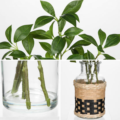 Artificial Lucky Bamboo Plant 17.3 Fake Plant in Rectangular Glass Pot for Centerpiece Table Decorations Farmhouse Wedding Home Greenery Decor