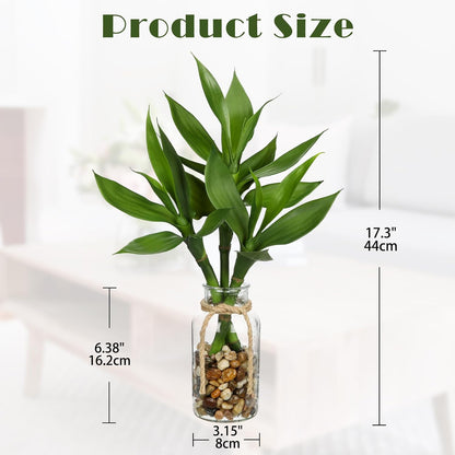 Artificial Lucky Bamboo Plant 17.3 Fake Plant in Rectangular Glass Pot for Centerpiece Table Decorations Farmhouse Wedding Home Greenery Decor