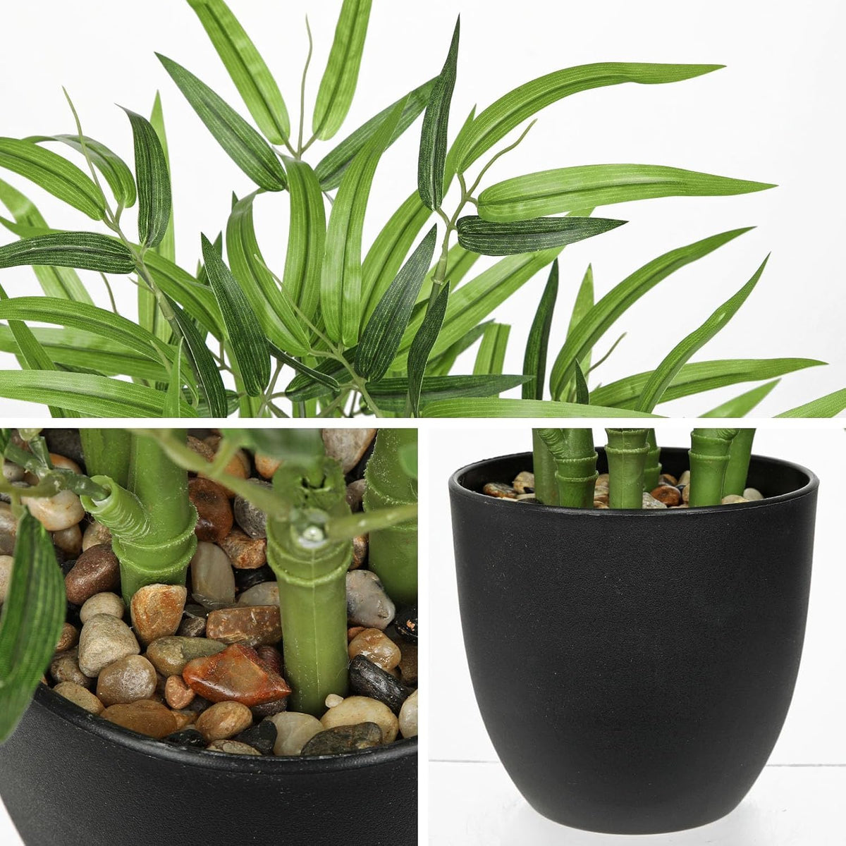 Artificial Lucky Bamboo Plant 17.3 Fake Plant in Rectangular Glass Pot for Centerpiece Table Decorations Farmhouse Wedding Home Greenery Decor