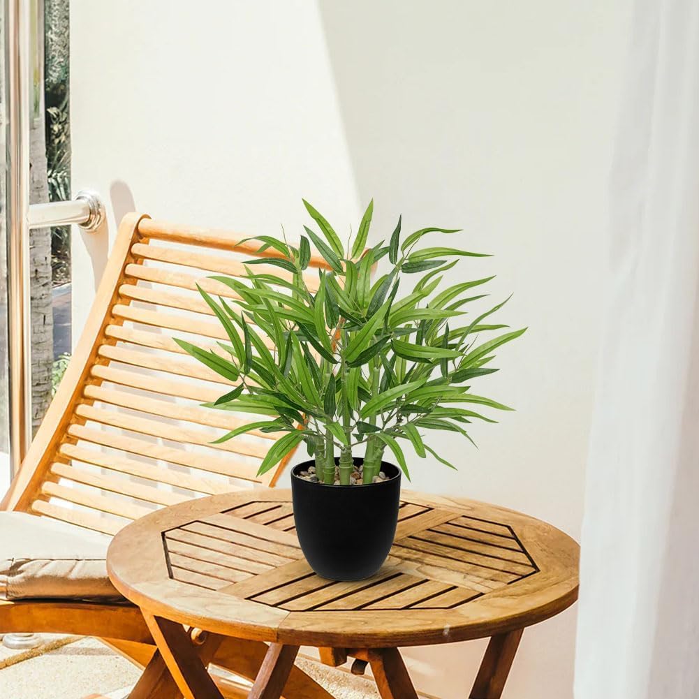 Artificial Lucky Bamboo Plant 17.3 Fake Plant in Rectangular Glass Pot for Centerpiece Table Decorations Farmhouse Wedding Home Greenery Decor