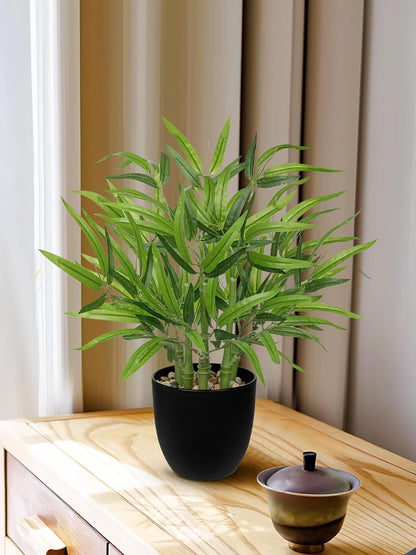 Artificial Lucky Bamboo Plant 17.3 Fake Plant in Rectangular Glass Pot for Centerpiece Table Decorations Farmhouse Wedding Home Greenery Decor