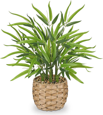 Artificial Lucky Bamboo Plant 17.3 Fake Plant in Rectangular Glass Pot for Centerpiece Table Decorations Farmhouse Wedding Home Greenery Decor