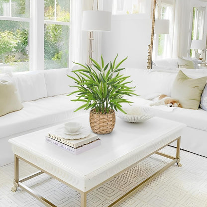 Artificial Lucky Bamboo Plant 17.3 Fake Plant in Rectangular Glass Pot for Centerpiece Table Decorations Farmhouse Wedding Home Greenery Decor