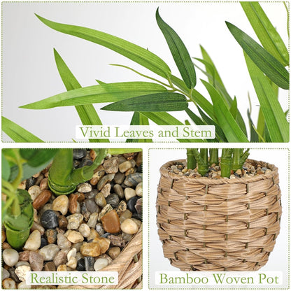 Artificial Lucky Bamboo Plant 17.3 Fake Plant in Rectangular Glass Pot for Centerpiece Table Decorations Farmhouse Wedding Home Greenery Decor