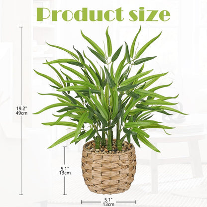 Artificial Lucky Bamboo Plant 17.3 Fake Plant in Rectangular Glass Pot for Centerpiece Table Decorations Farmhouse Wedding Home Greenery Decor