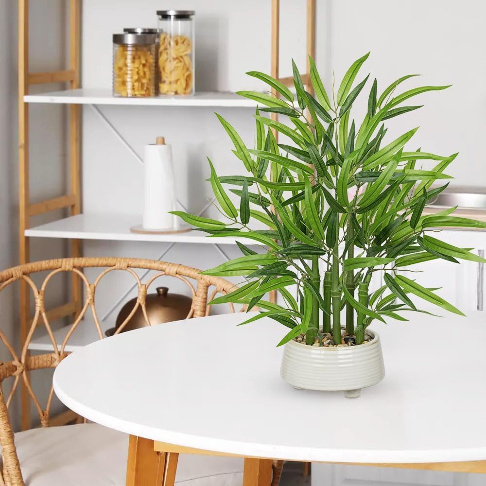 Artificial Lucky Bamboo Plant 17.3 Fake Plant in Rectangular Glass Pot for Centerpiece Table Decorations Farmhouse Wedding Home Greenery Decor