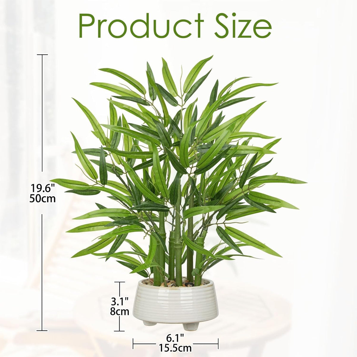 Artificial Lucky Bamboo Plant 17.3 Fake Plant in Rectangular Glass Pot for Centerpiece Table Decorations Farmhouse Wedding Home Greenery Decor